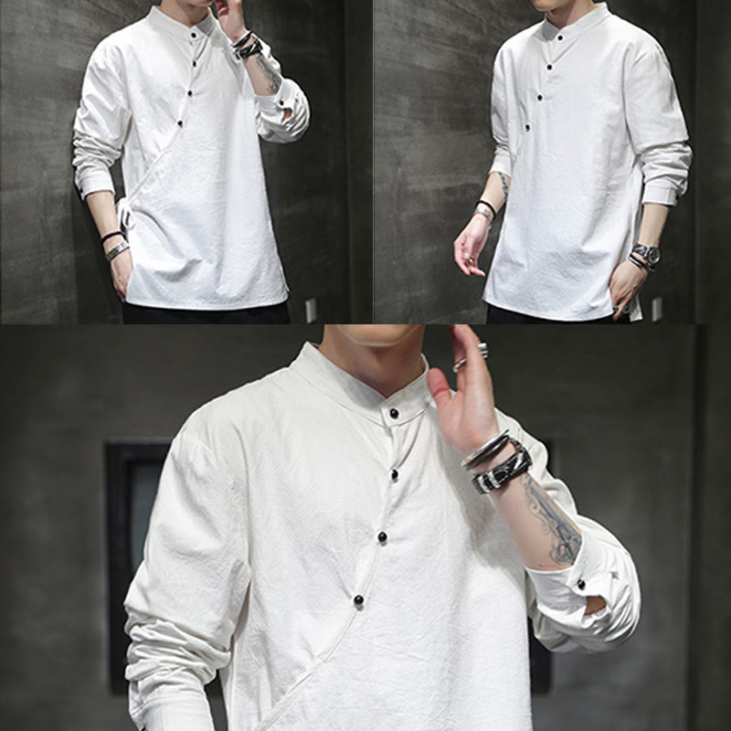 Breathable Cotton Linen Stand Collar Meditation Shirt
