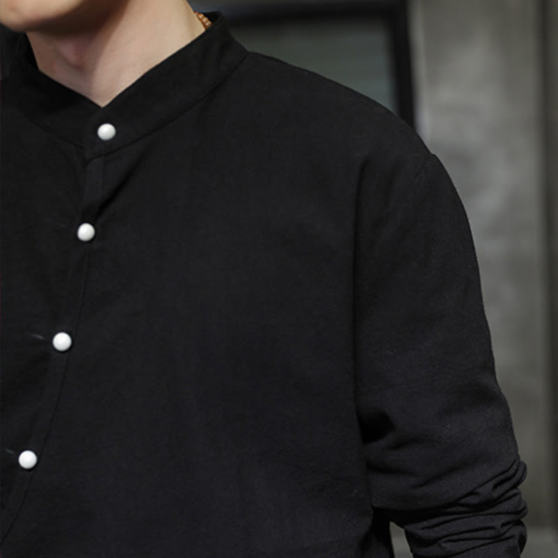 Breathable Cotton Linen Stand Collar Meditation Shirt