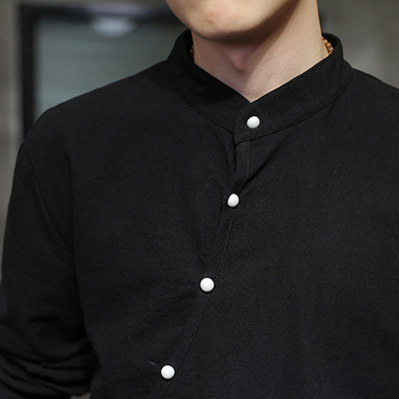 Breathable Cotton Linen Stand Collar Meditation Shirt