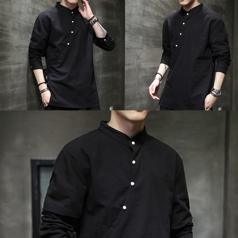 Breathable Cotton Linen Stand Collar Meditation Shirt