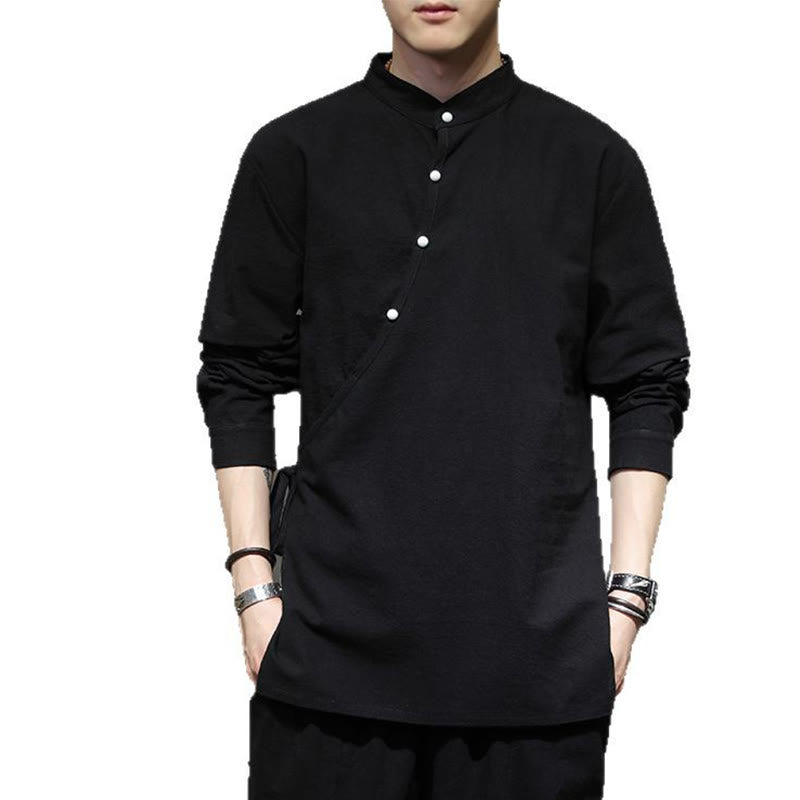 Breathable Cotton Linen Stand Collar Meditation Shirt