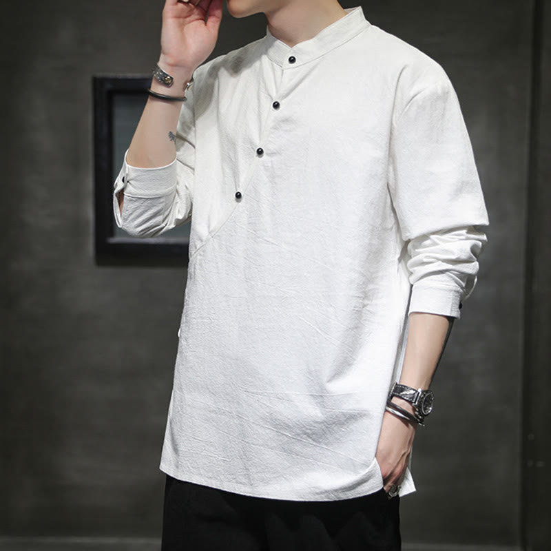 Breathable Cotton Linen Stand Collar Meditation Shirt