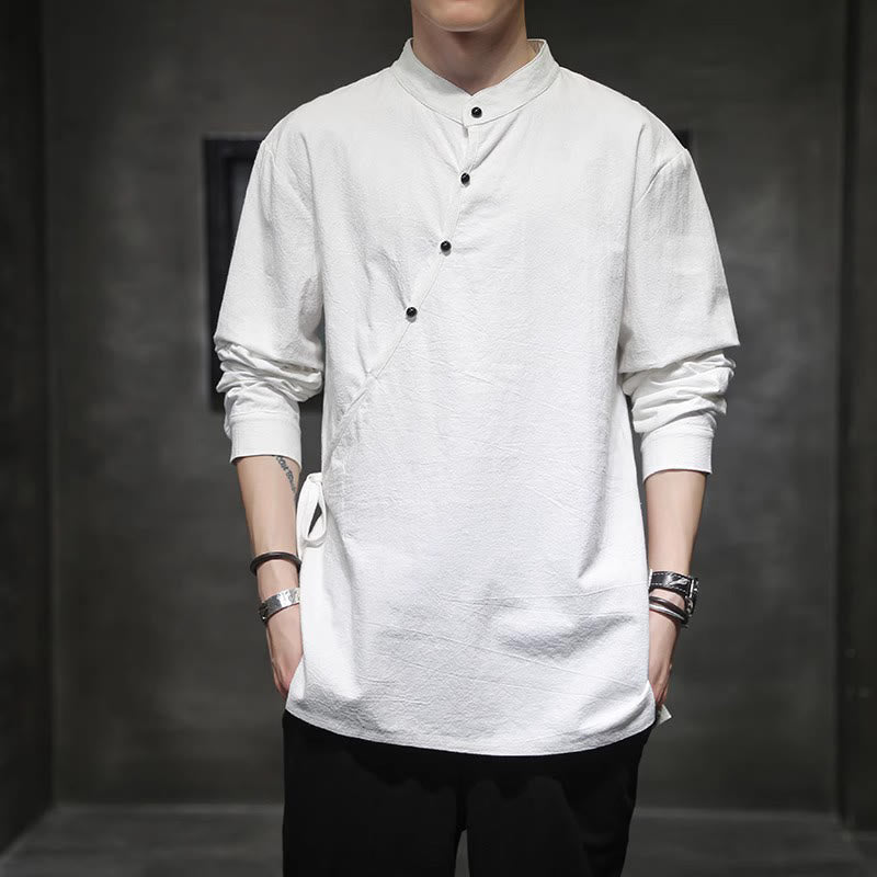 Breathable Cotton Linen Stand Collar Meditation Shirt