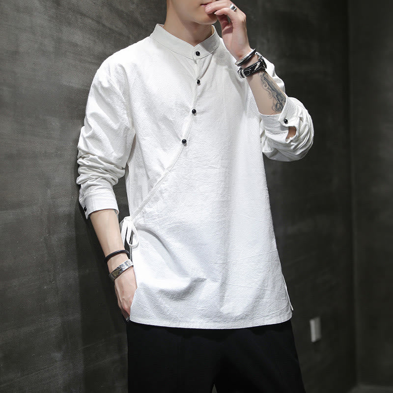 Breathable Cotton Linen Stand Collar Meditation Shirt