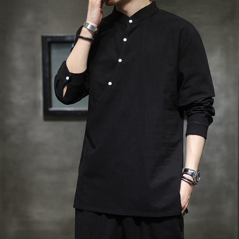 Breathable Cotton Linen Stand Collar Meditation Shirt