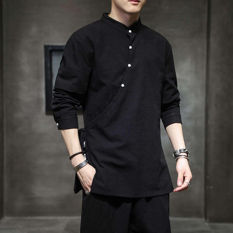 Breathable Cotton Linen Stand Collar Meditation Shirt