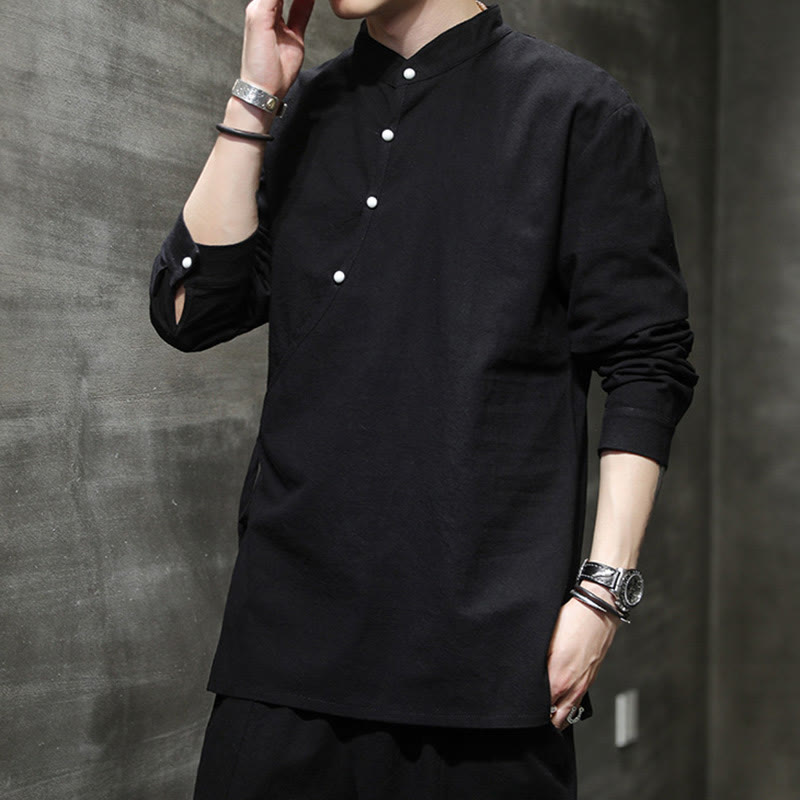 Breathable Cotton Linen Stand Collar Meditation Shirt