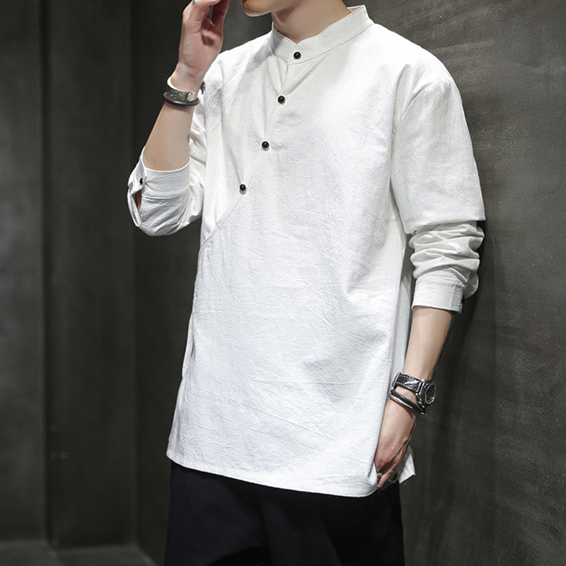 Breathable Cotton Linen Stand Collar Meditation Shirt