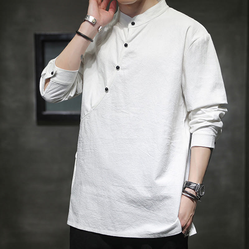 Breathable Cotton Linen Stand Collar Meditation Shirt