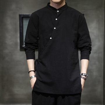 Breathable Cotton Linen Stand Collar Meditation Shirt