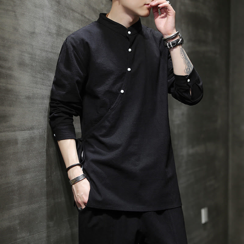 Breathable Cotton Linen Stand Collar Meditation Shirt
