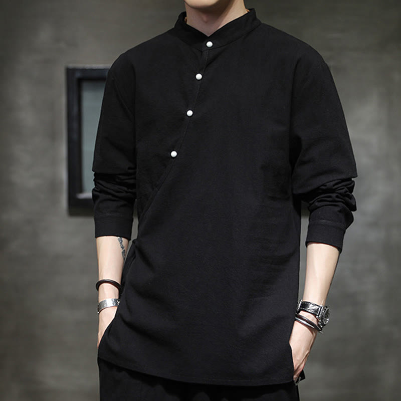 Breathable Cotton Linen Stand Collar Meditation Shirt
