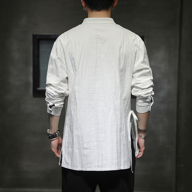 Breathable Cotton Linen Stand Collar Meditation Shirt
