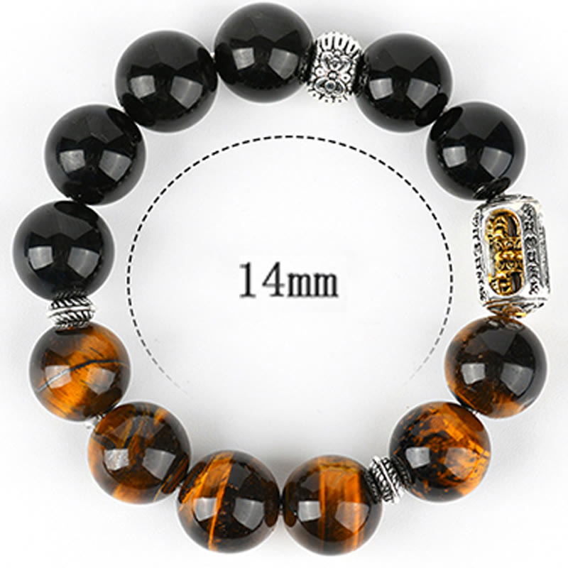Natural Silver Sheen Obsidian & Tiger Eye Vajra Beaded Bracelet