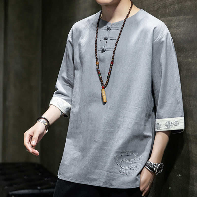 Cotton Linen Frog-Button Half-Sleeve Mindful Meditation Shirt