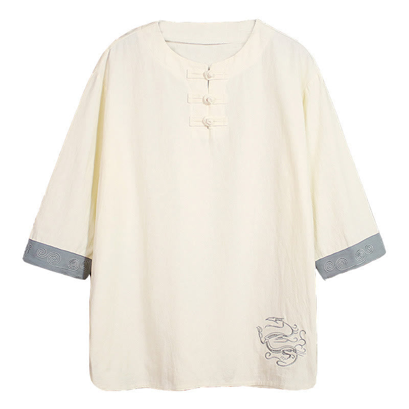 Cotton Linen Frog-Button Half-Sleeve Mindful Meditation Shirt