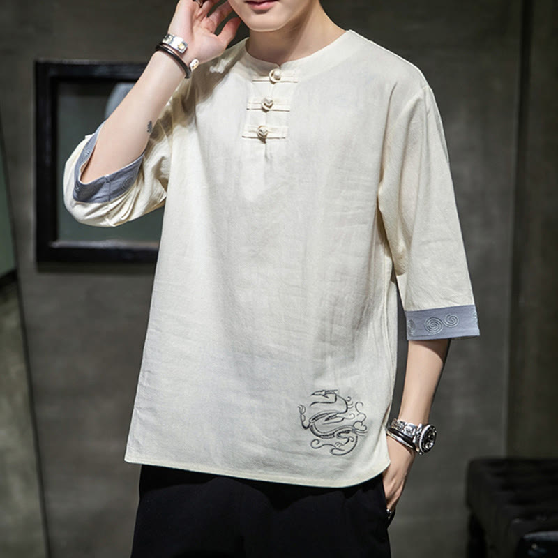 Cotton Linen Frog-Button Half-Sleeve Mindful Meditation Shirt