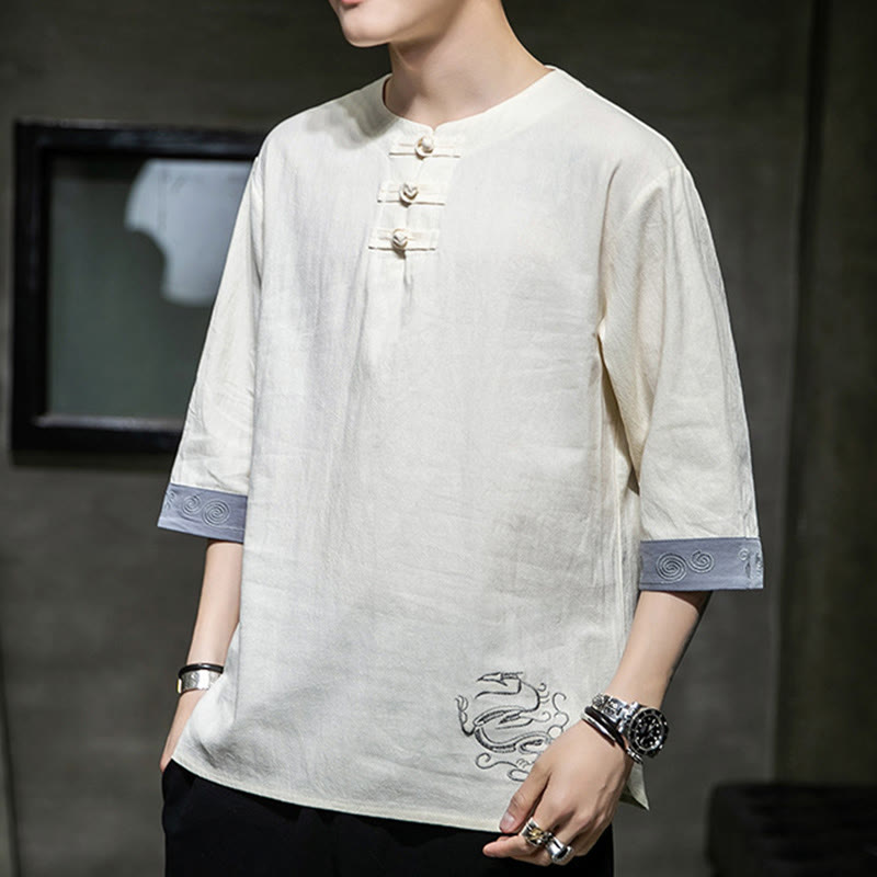 Cotton Linen Frog-Button Half-Sleeve Mindful Meditation Shirt