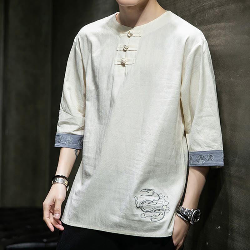 Cotton Linen Frog-Button Half-Sleeve Mindful Meditation Shirt