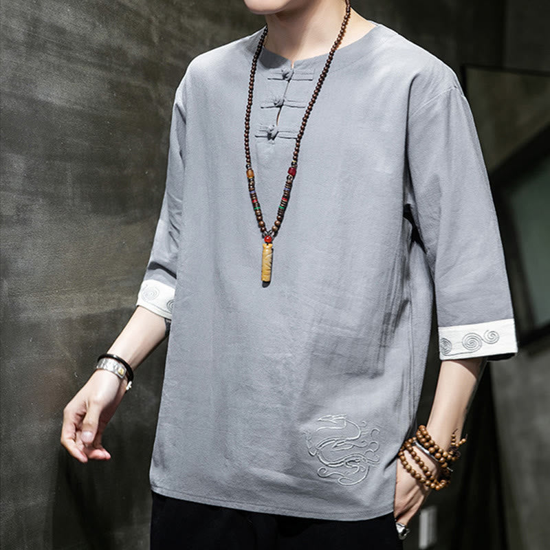 Cotton Linen Frog-Button Half-Sleeve Mindful Meditation Shirt