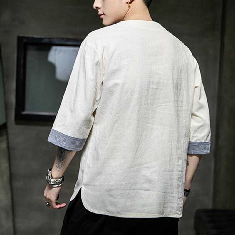 Cotton Linen Frog-Button Half-Sleeve Mindful Meditation Shirt