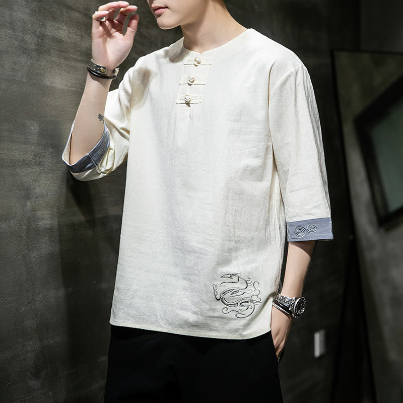 Cotton Linen Frog-Button Half-Sleeve Mindful Meditation Shirt