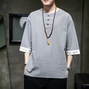 Cotton Linen Frog-Button Half-Sleeve Mindful Meditation Shirt