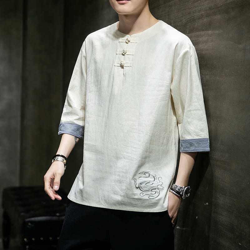 Cotton Linen Frog-Button Half-Sleeve Mindful Meditation Shirt