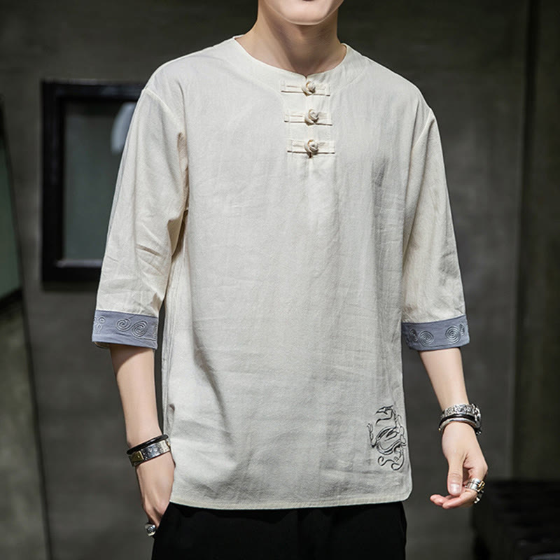 Cotton Linen Frog-Button Half-Sleeve Mindful Meditation Shirt