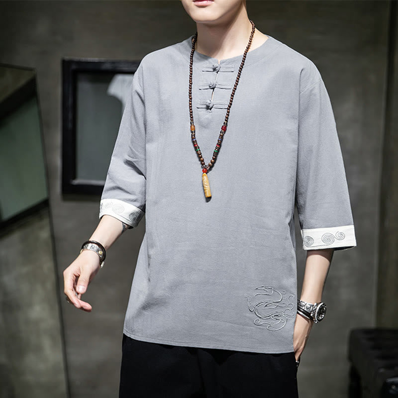 Cotton Linen Frog-Button Half-Sleeve Mindful Meditation Shirt