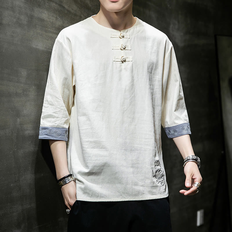 Cotton Linen Frog-Button Half-Sleeve Mindful Meditation Shirt