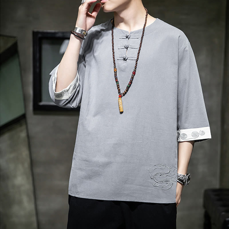 Cotton Linen Frog-Button Half-Sleeve Mindful Meditation Shirt