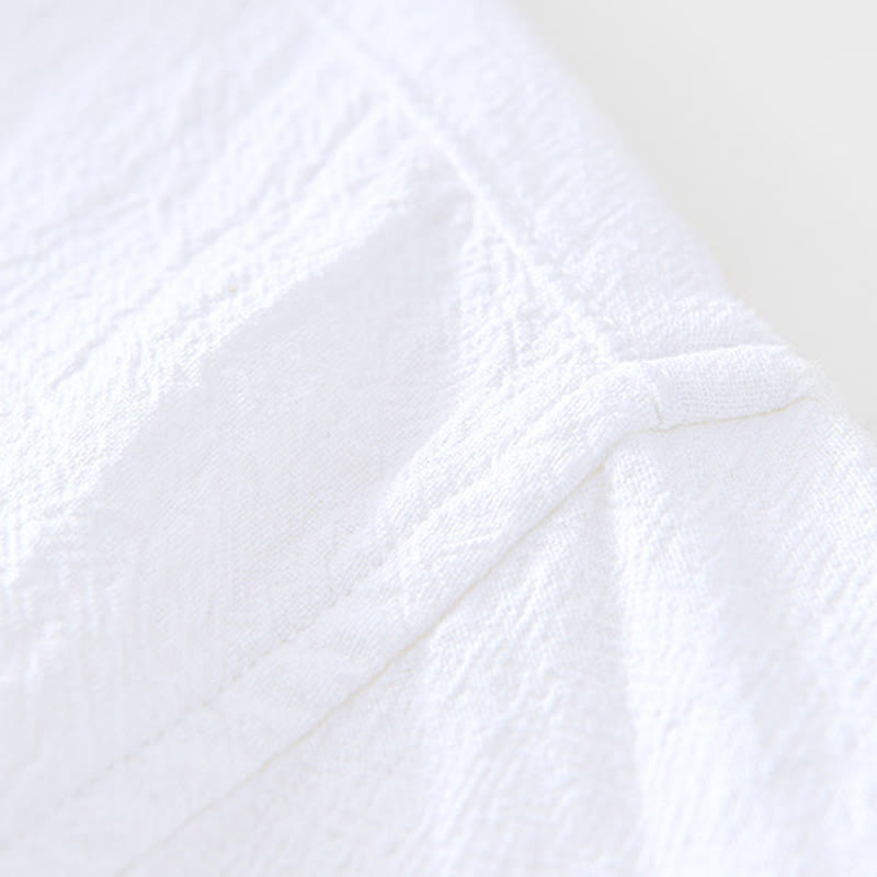 Vintage Plain Simple Design Men's Short Sleeve Cotton Linen Shirt Clothing With Pockets