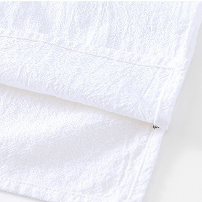 Vintage Plain Simple Design Men's Short Sleeve Cotton Linen Shirt Clothing With Pockets