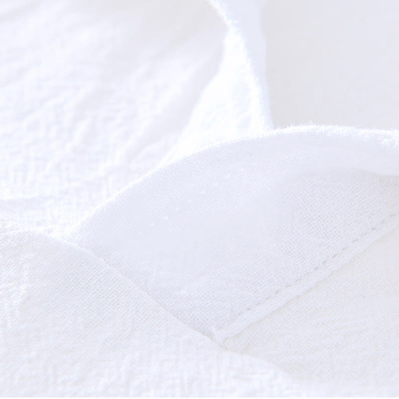 Vintage Plain Simple Design Men's Short Sleeve Cotton Linen Shirt Clothing With Pockets