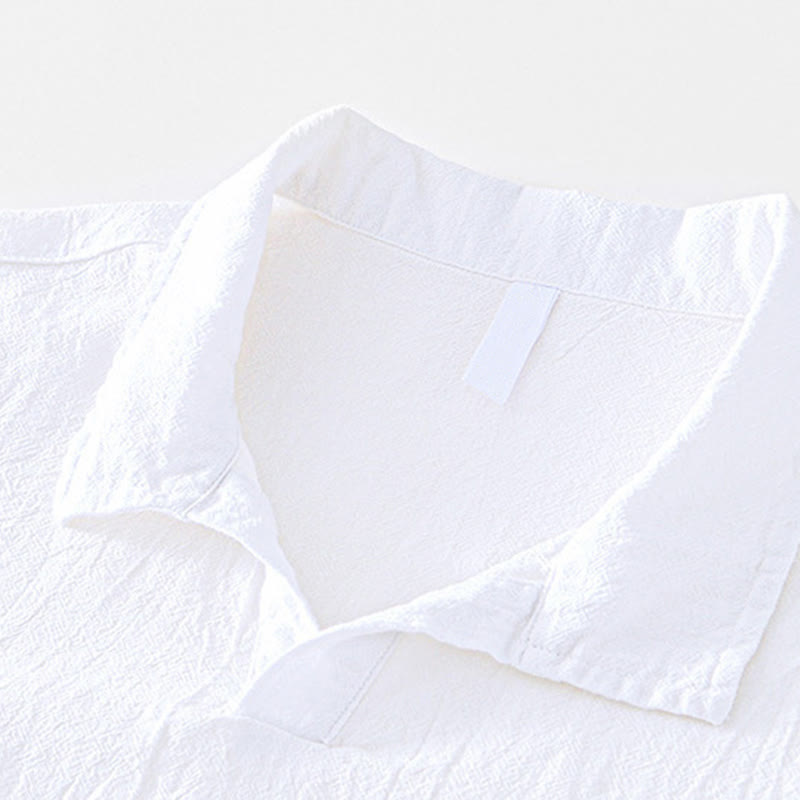 Vintage Plain Simple Design Men's Short Sleeve Cotton Linen Shirt Clothing With Pockets