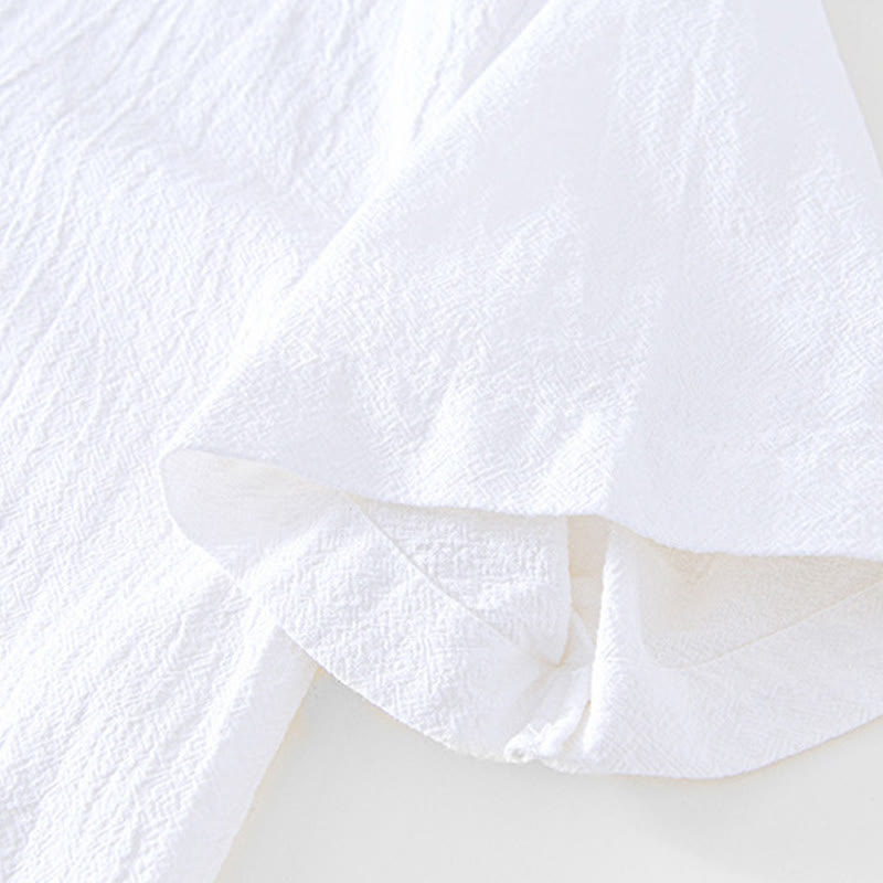 Vintage Plain Simple Design Men's Short Sleeve Cotton Linen Shirt Clothing With Pockets