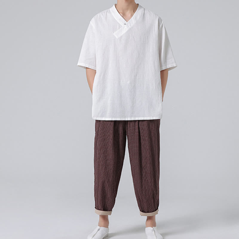 Cotton Linen Frog-Button Tai Chi Meditation Shirt