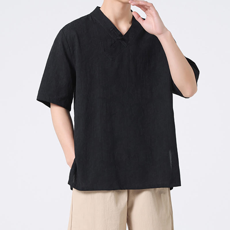 Cotton Linen Frog-Button Tai Chi Meditation Shirt