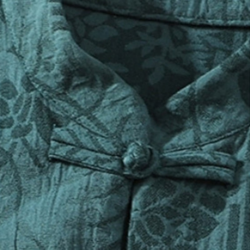 Cotton Jacquard Stand Collar Frog Button Meditation Shirt