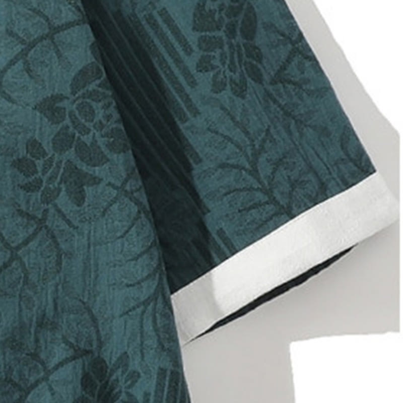 Cotton Jacquard Stand Collar Frog Button Meditation Shirt