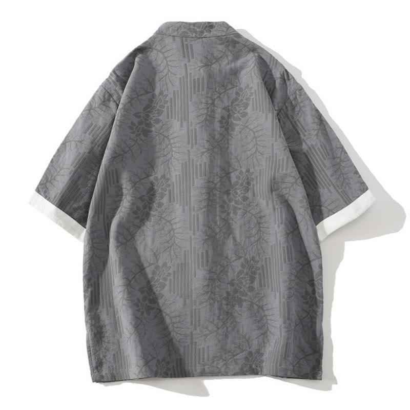 Cotton Jacquard Stand Collar Frog Button Meditation Shirt