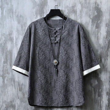 Cotton Blend Minimalist Frog-Button Mindful Movement Shirt