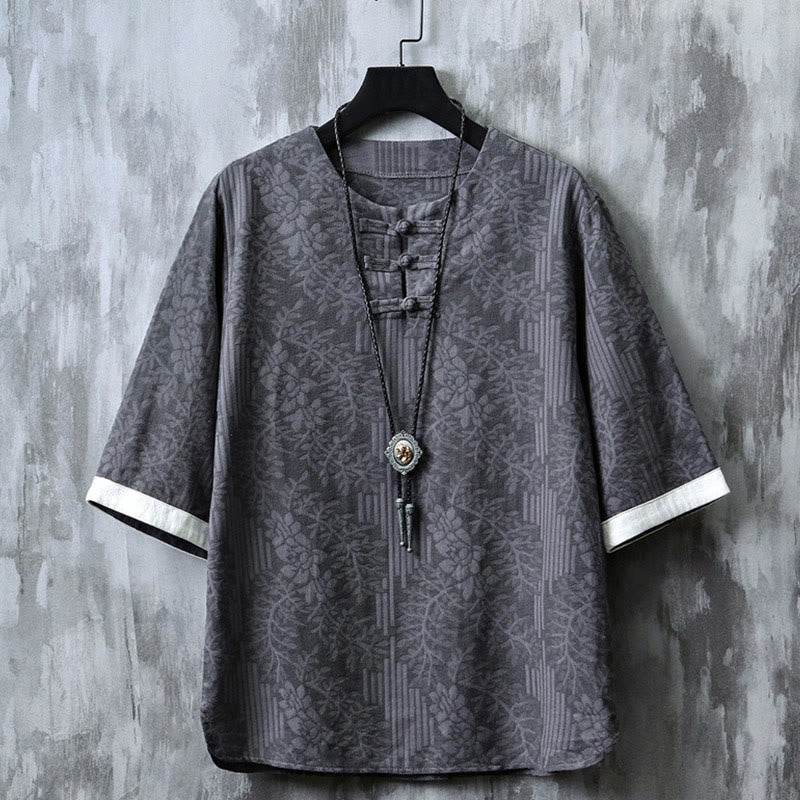 Cotton Blend Minimalist Frog-Button Mindful Movement Shirt