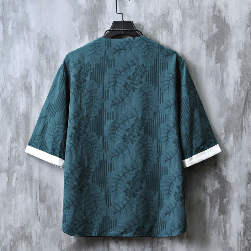 Cotton Blend Minimalist Frog-Button Mindful Movement Shirt