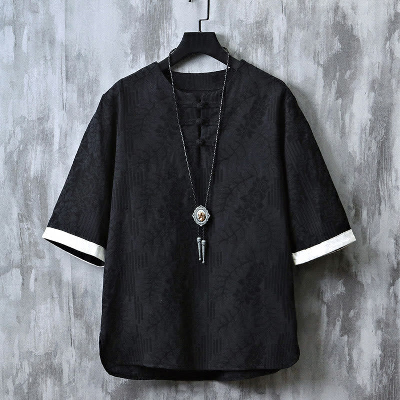 Cotton Blend Minimalist Frog-Button Mindful Movement Shirt