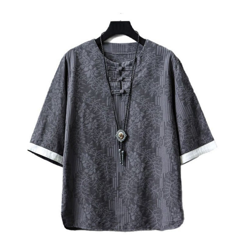 Cotton Blend Minimalist Frog-Button Mindful Movement Shirt