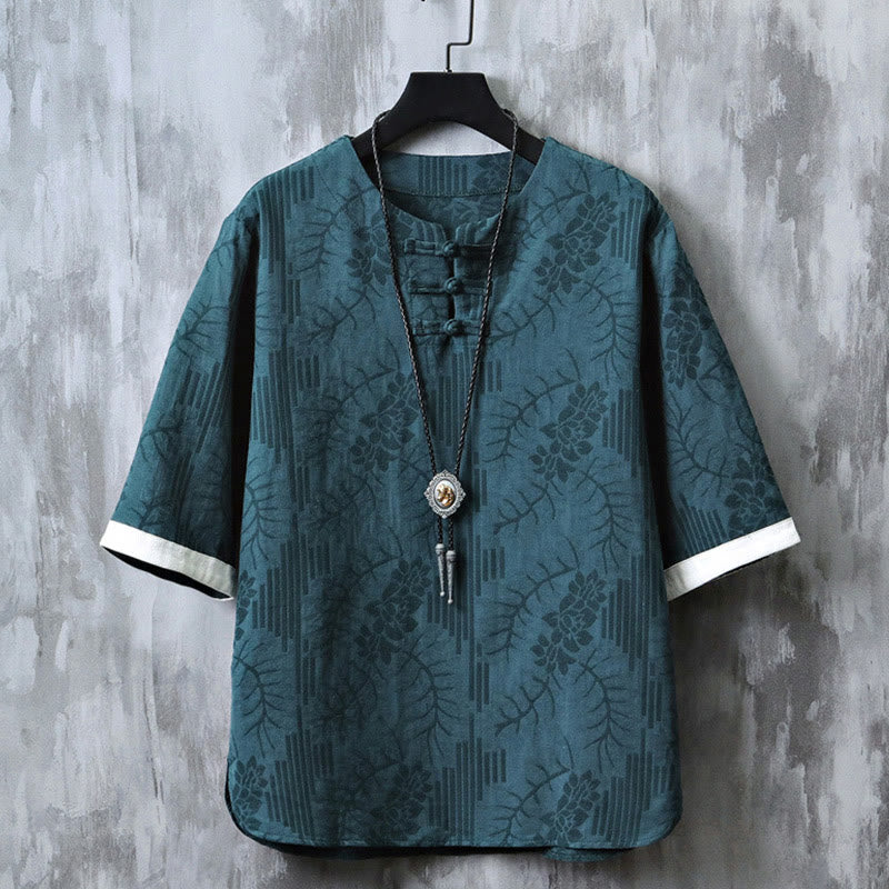 Cotton Blend Minimalist Frog-Button Mindful Movement Shirt