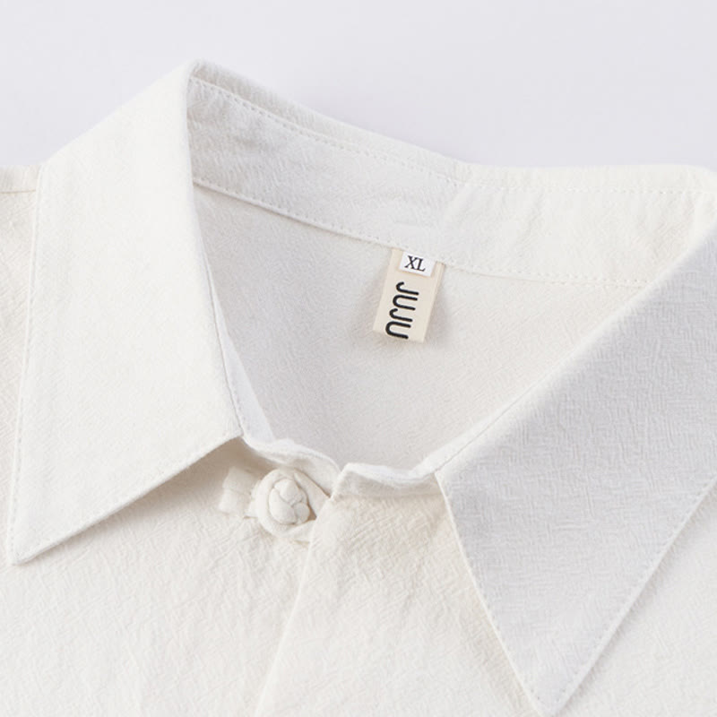 Casual 2Pcs Pure Color Half Button Design Shirt Drawstring Pants Men's Cotton Linen Meditation Cloth Set With Pockets
