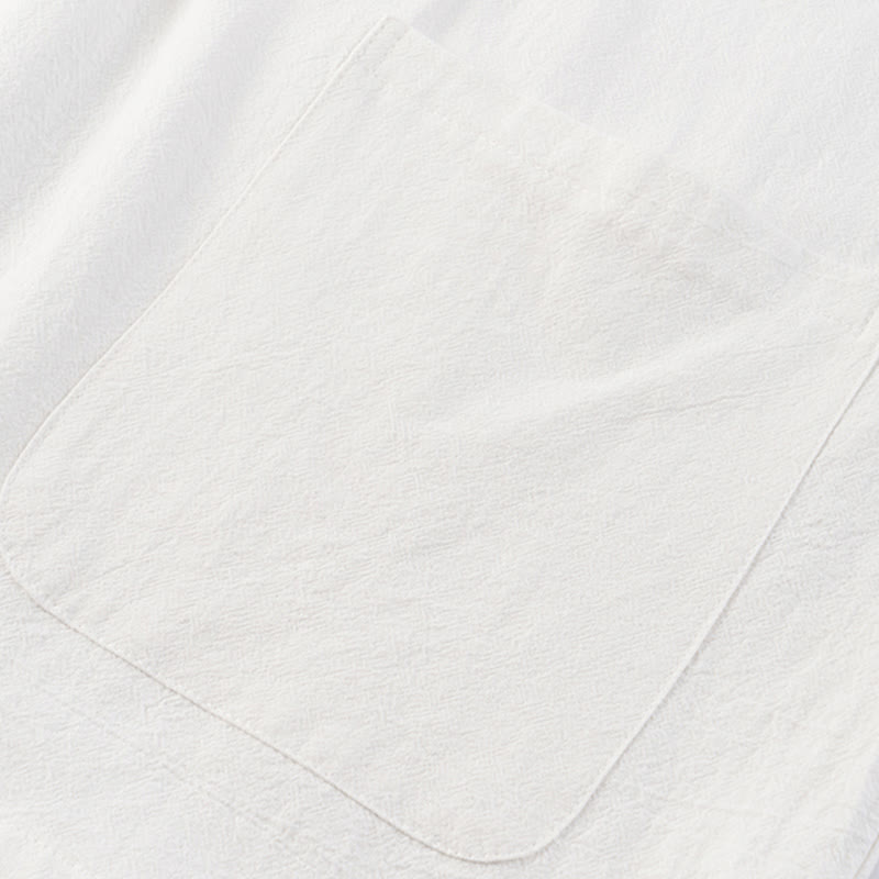 Casual 2Pcs Pure Color Half Button Design Shirt Drawstring Pants Men's Cotton Linen Meditation Cloth Set With Pockets